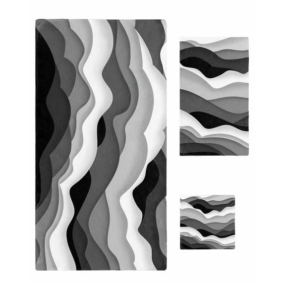 Grey Ombre Bath Towels for Bathroom Set,Luxury Microfiber Towels Gifts for Women,Quick Dry Beach Kitchen Hand Hair Face Towel and Dish Washcloth,Modern Geometric Moire Abstract Art Yoga Towels+Set