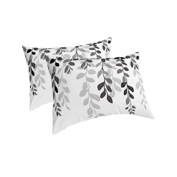 Grey Ombre Botanical Pillow Covers Standard Size 2 Pack, Watercolor Gray Pastoral Leaf Soft Bed Throw Pillowcases Breathable Cooling Long Lumbar Body Pillow Sham Cover for Bed Sofa 20''x26''