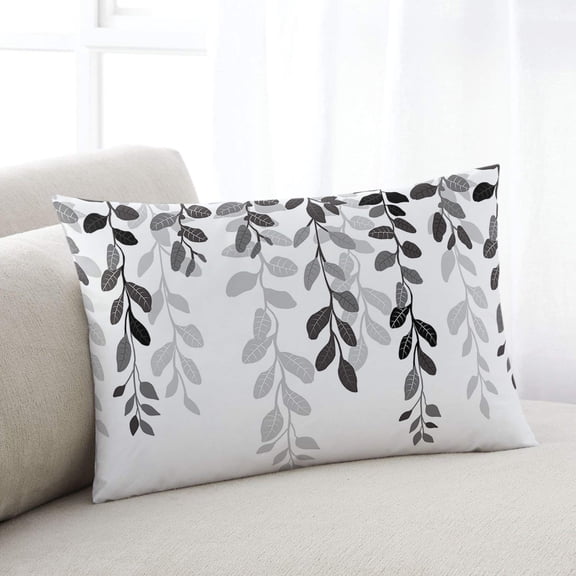 Grey Ombre Botanical Throw Pillow Covers, Watercolor Gray Pastoral Leaf Soft Breathable Pillow Cases with Invisible Zipper for Sleeping, Toddler Pillowcases for Couch Bed Sofa Chair 12x20 Inches