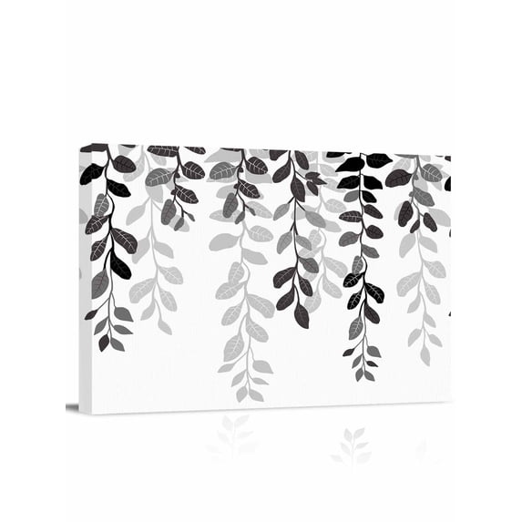 Grey Ombre Botanical Wall Art for Living Room,Canvas Picture Wall Decor for Bathroom Bedroom,Watercolor Gray Pastoral Leaf Painting Artwork for Office Kitchen Hallway Dining Room Home Decor 12"x16"