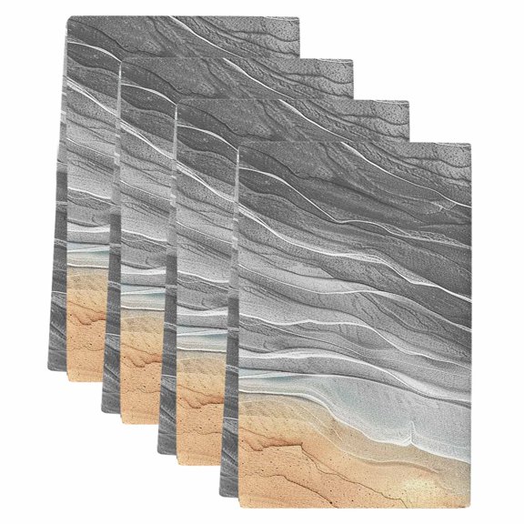 Grey Ombre Coastal Kitchen Towels Set of 4, Absorbent Microfiber Dish Tea Towels with Hanging Loop, Summer Nautical Beach Ocean Seaside Resuable Hand Towel for Home Kitchen Cooking Cleaning 18"x28"