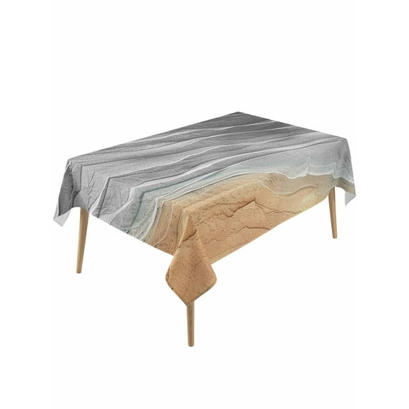 Grey Ombre Coastal Table Cloth, Summer Nautical Beach Ocean Seaside Waterproof Tablecloth for Rectangle Tables, Reusable Washable Fabric Table Cover for Restaurant Kitchen Dining Tables 54"x108"
