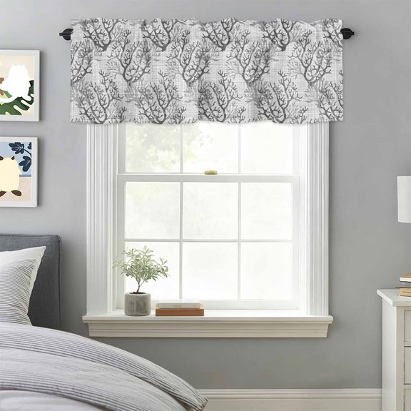 Grey Ombre Coral Abstract Valances for Windows,Kitchen Valance Rod Pocket Short Curtain, Summer Ocean Corals Valance Curtain Window Valances for Bedroom Bathroom Living Room 42x18in