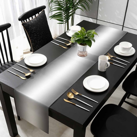 Grey Ombre Cotton Linen Table Runner 13 x 90 inch Gray White Gradient Modern Abstract Art Non-slip Rectangular Dining Table Decor for Wedding Party Holiday Dinner