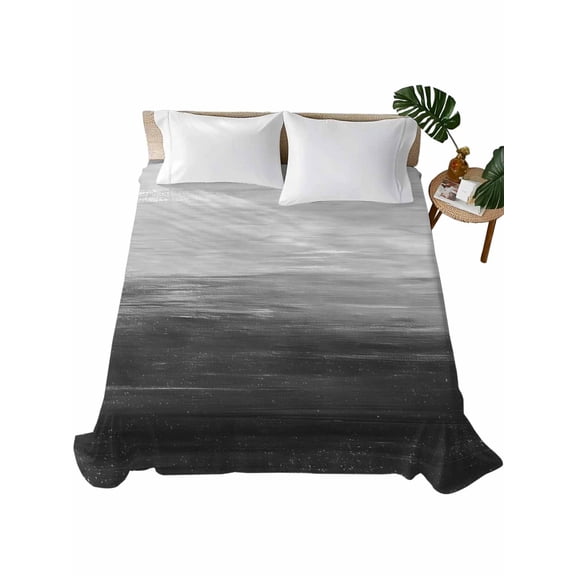 Grey Ombre Flat Sheets Only King Size, Soft Breathable Bed Top Sheets for Mattress, Modern Abstract Art Ocean Oil Painting Luxury Bedding Flat Sheets for Home Hotel Bedroom Bed Protection