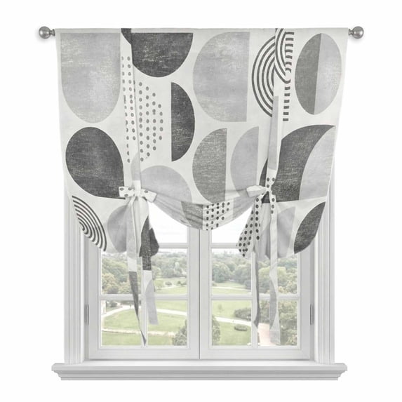 Grey Ombre Geometric Tie Up Curtains for Windows, Balloon Window Shades, Middle Century Vintage Abstract Art Kitchen Window Treatments Roll Up Curtain for Basement/Nursery 52"x45"