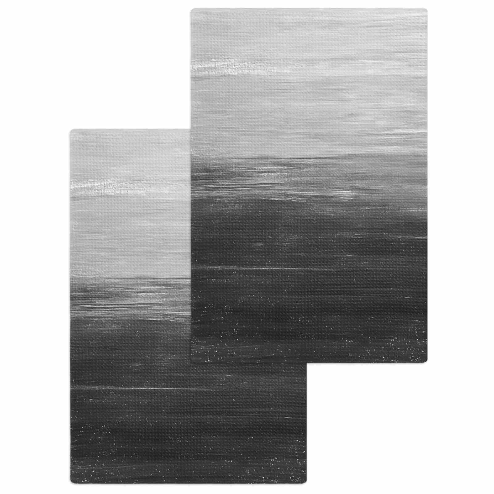 Grey Ombre Hand Towels Set, Waffle Weave Kitchen Towels 2 Pieces, Modern Abstract Art Ocean Oil Painting Microfiber Hair Face Bath Tea Towel Absorbent Quick Drying Cleaning Dish Cloths 15.7"x23.6"