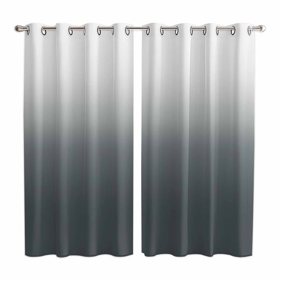 Grey Ombre Kitchen Curtains 63 Inch Length, Gray White Gradient Modern Abstract Art Grommet Top Bedroom Living Room Curtains, Light Filtering Cafe Curtain Drapes 2 Panels Set 84''x63''
