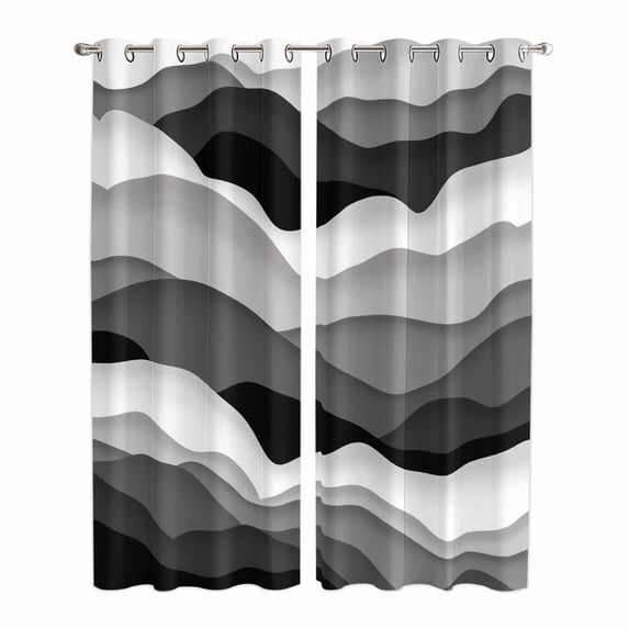 Grey Ombre Kitchen Curtains 84 Inch Length, Modern Geometric Moire Abstract Art Grommet Top Bedroom Living Room Curtains, Light Filtering Cafe Curtain Drapes 2 Panels Set 84''x84''