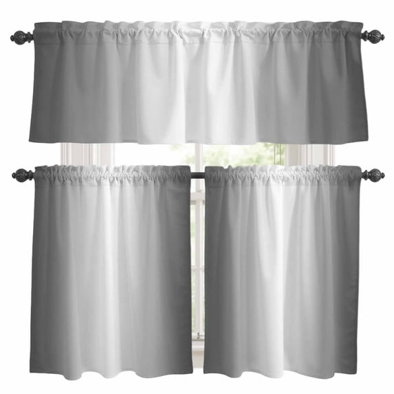 Grey Ombre Kitchen Curtains Sets for Windows 36 Inch Length, Gray White Gradient Modern Abstract Art Rod Pocket Window Treatments Tier Curtains and Valances Set for Bedroom/Bathroom