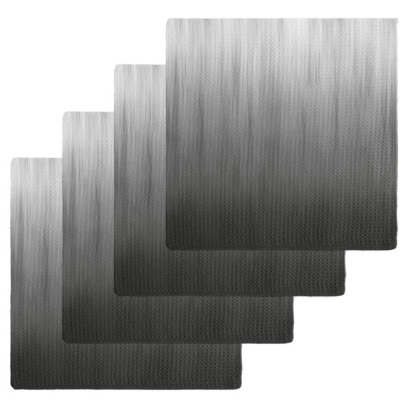 Grey Ombre Kitchen Dish Towels for Drying Dishes Set of 4, Contemporary Gradient Abstract Art Waffle Weave Microfiber Hand Tea Bathroom Towels Quick Dry & Absorbent Towel 12x12