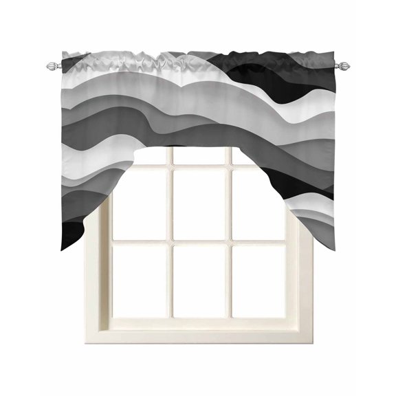 Grey Ombre Kitchen Swag Valances for Windows, Modern Geometric Moire Abstract Art Swag Valances Curtains for Living Room, Rod Pocket Window Treatments for Bathroom, Bedroom, Cafe, 56"x36"