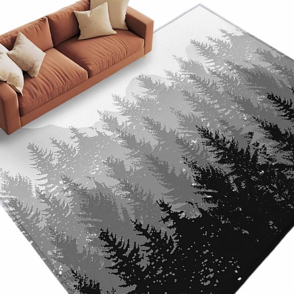 Grey Ombre Large Area Rugs for Bedroom Living Room, Soft Non Slip Carpet Bedside Rug, Fall Autumn Forest Black Abstract Art Harvest Rectangle Floor Cover Kitchen Accent Rug 5'x7' for Office