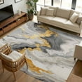 thumbnail image 1 of Grey Ombre Marble 6x9 Area Rugs, Golden Gray Marble Crack Abstract Art Non-Skid Rubber Backing Large Rectangle Rugs - Living Room Bedroom Home Office, Indoor Floor Mat Carpets Washable Rug, 1 of 9