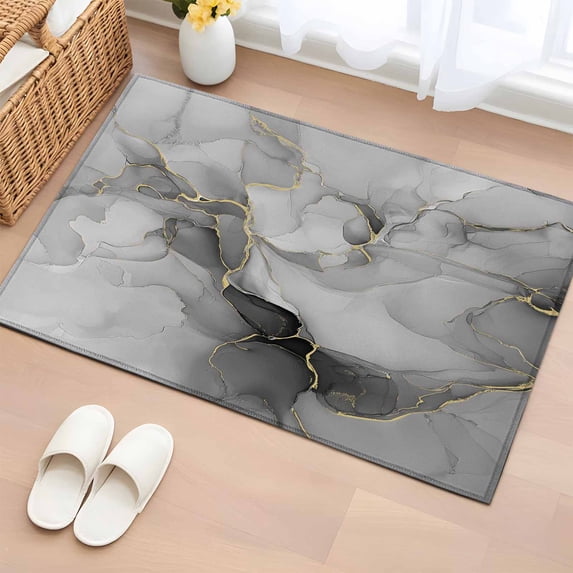 Grey Ombre Marble Area Rugs 2x3 for Living Room, Gray Marble Crack Abstract Modern Non Slip Washable Rug Runner, Low Pile Indoor Floor Carpet Mat Bathroom Rugs for Bedroom, Kids Room