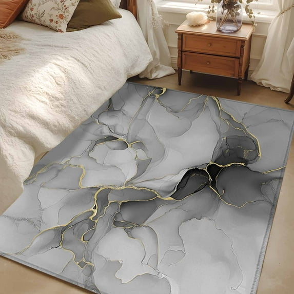 Grey Ombre Marble Area Rugs 3x5 for Living Room, Gray Marble Crack Abstract Modern Non Slip Washable Rug Runner, Low Pile Indoor Floor Carpet Mat Bathroom Rugs for Bedroom, Kids Room