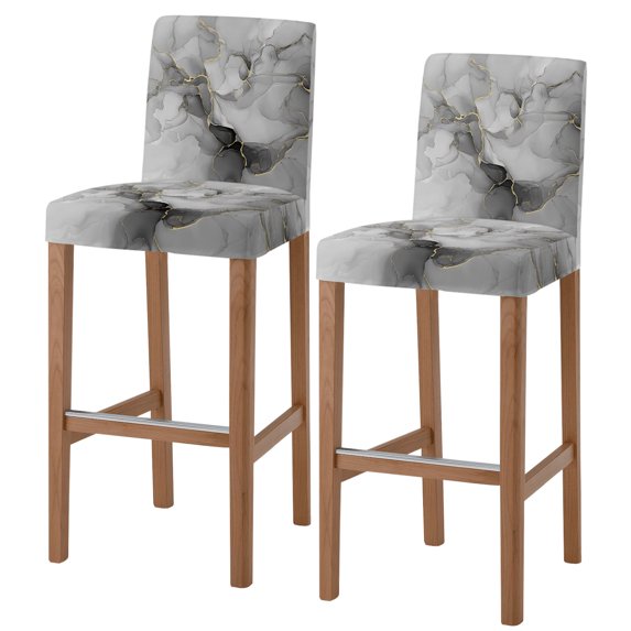 Grey Ombre Marble Bar Stool Cover Set of 2, Gray Marble Crack Abstract Modern Stretch Bar Chair Cover, Removable Washable Pub Counter Stool Chair Slipcover for Kitchen Dining Room Pub Cafe