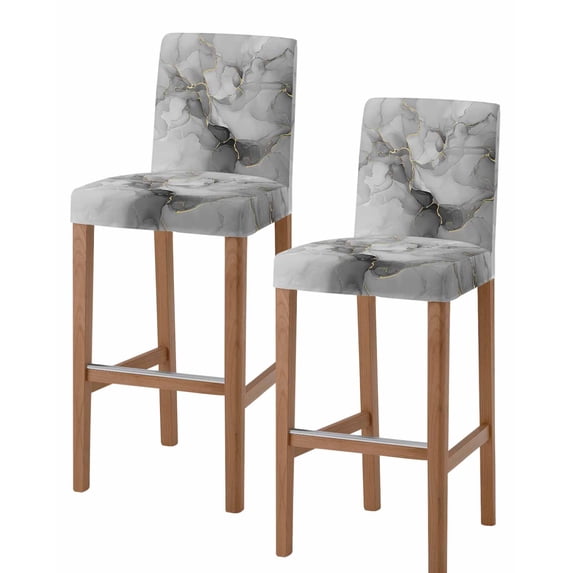 Grey Ombre Marble Bar Stool Covers Set of 2, Gray Marble Crack Abstract Modern Stretch Washable Bar Chair Covers with Backs, Removable Pub Counter Height Chair Cover for Kitchen Dining Room Cafe
