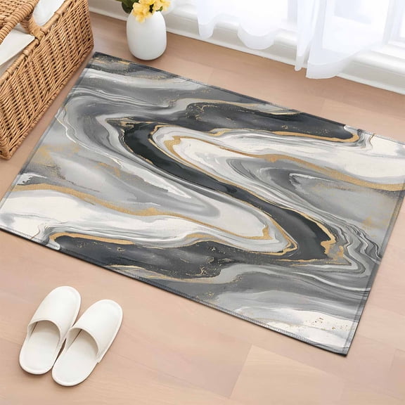 Grey Ombre Marble Bathroom Mats 2x3 FT, Non Slip Small Kitchen Mat, Abstract Modern Art Washable Soft Backed Front Door Throw Rugs Non-Shedding Indoor Outdoor Doormat for Entryway Sink