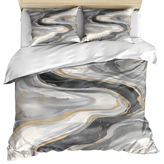 Grey Ombre Marble Bedding 3 Piece Duvet Cover Set Twin Size, Abstract Modern Art Soft Microfiber Comforter Cover with Zipper Closure & Pillowcases, Wrinkle & FadeResistant Quilt Cover