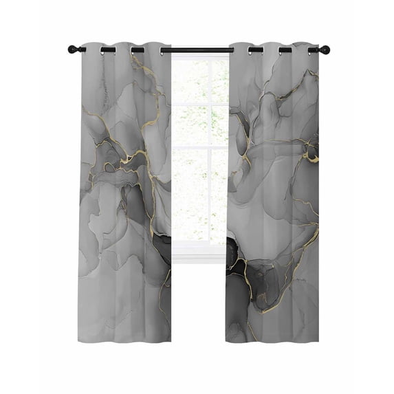 Grey Ombre Marble Blackout Curtains 84 Inches Long for Bedroom, Gray Marble Crack Abstract Modern Thermal Insulated Room Darkening Black Out Window Curtain Panels Grommet Drapes for Living Room