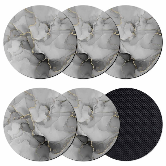Grey Ombre Marble Coasters Set of 6, Soft Absorbent Coasters for Drinks, Gray Marble Crack Abstract Modern Non-Slip Cup Coaster Mat with Rubber Bottom for Home Kitchen Desk Coffee Bar Table Decor 4"