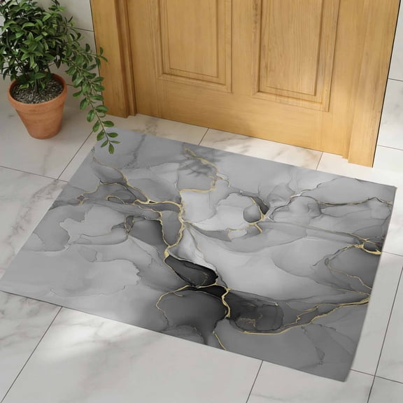 Grey Ombre Marble Door Mat, Non Slip Bathroom Rugs, Gray Marble Crack Abstract Modern Absorbent Floor Mats, Washable Runner Rug Indoor Doormat for Front Door Entrance, Patio, Garage 16"x24"