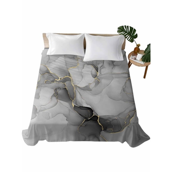Grey Ombre Marble Flat Sheets Only Queen Size, Soft Breathable Bed Top Sheets for Mattress, Gray Marble Crack Abstract Modern Luxury Bedding Flat Sheets for Home Hotel Bedroom Bed Protection