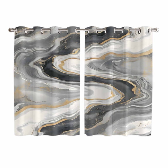 Grey Ombre Marble Kitchen Curtains 63 Inch Length, Abstract Modern Art Grommet Top Bedroom Living Room Curtains, Light Filtering Cafe Curtain Drapes 2 Panels Set 104''x63''