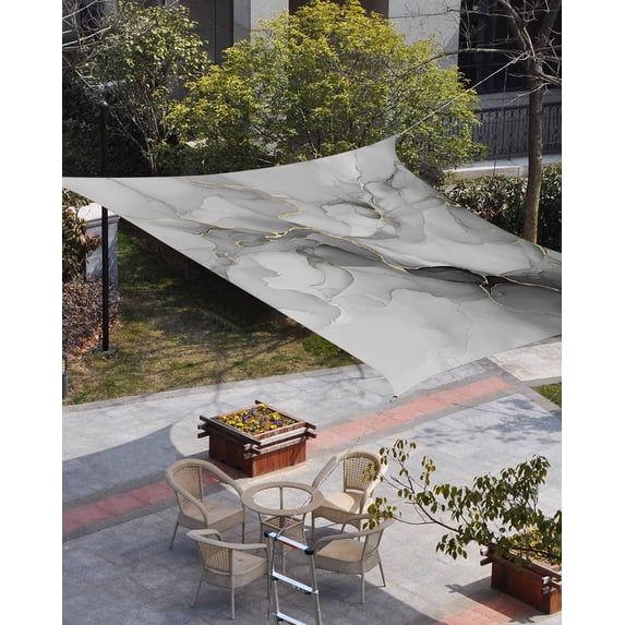 Grey Ombre Marble Sun Shade Sail 6.5'x10' Rectangle Outdoor Shade Canopy, Gray Marble Crack Abstract Modern Porch Shades Outdoor Sun Blocking Screen, Sunshade Cloth Covers for Patio/Deck/Garden