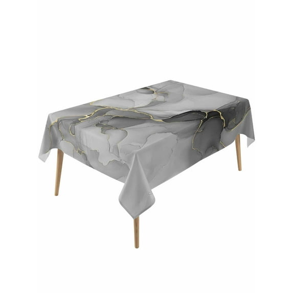 Grey Ombre Marble Table Cloth, Gray Marble Crack Abstract Modern Waterproof Tablecloth for Rectangle Tables, Reusable Washable Fabric Table Cover for Restaurant Kitchen Dining Tables 60"x120"