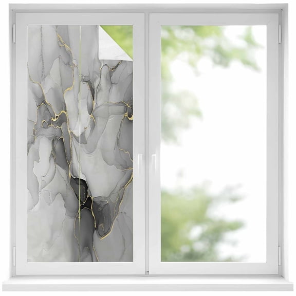 Grey Ombre Marble Window Privacy Film, Gray Marble Crack Abstract Modern Static Cling UV Sun Blocking Heat Control Window Tint Day and Night, Non-Adhesive One Way Windows Privacy Cover 19.6''x39.3''