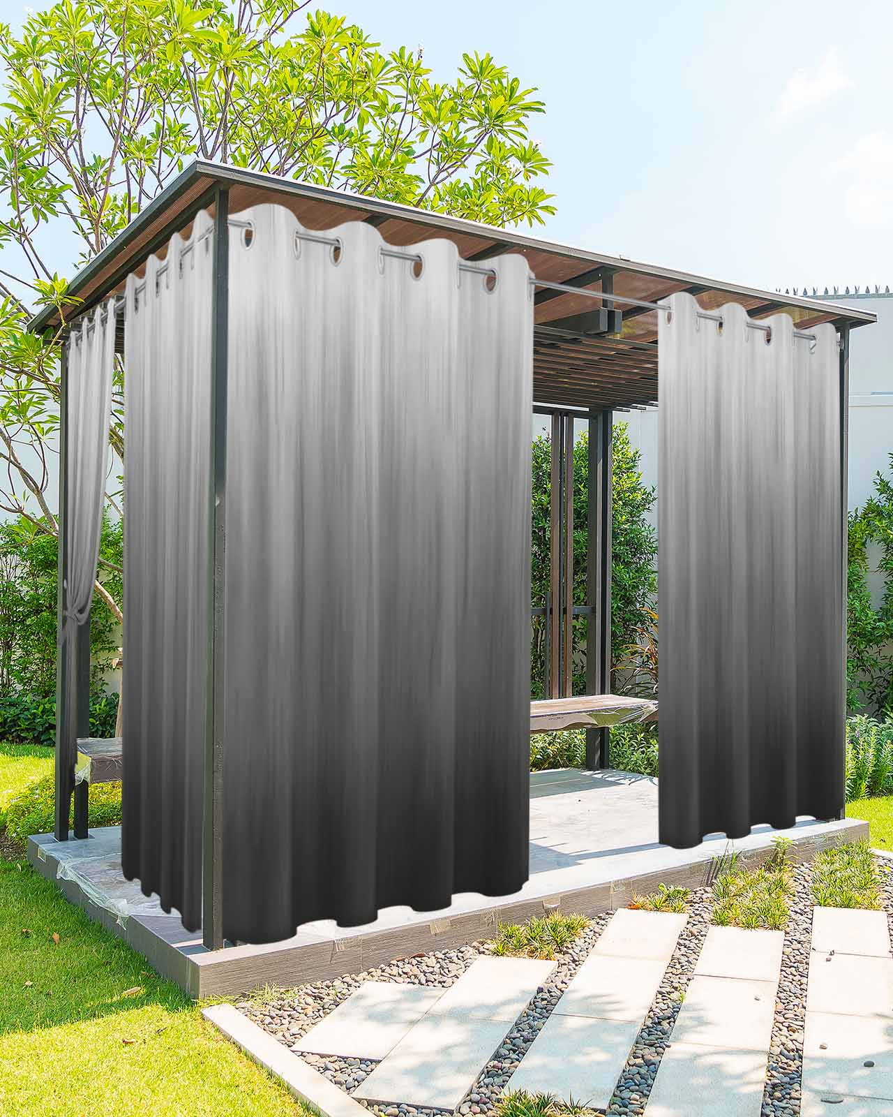 Grey Ombre Outdoor Curtains for Patio, Contemporary Gradient Abstract Art Privacy Drapes Grommet Waterproof Outside Curtains for Porch/Cabana/Balcony 54"x 108", 2 Panel
