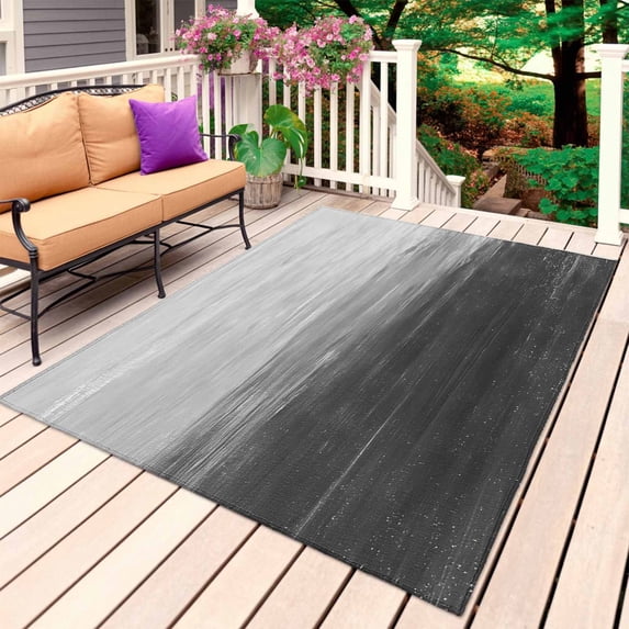 Grey Ombre Outdoor Rug for Patio/Deck/Porch, Non-Slip Large Area Rug 3 x 5 Ft, Modern Abstract Art Ocean Oil Painting Indoor Outdoor Rugs Washable Area Rugs, Reversible Camping Rug Carpet Runner