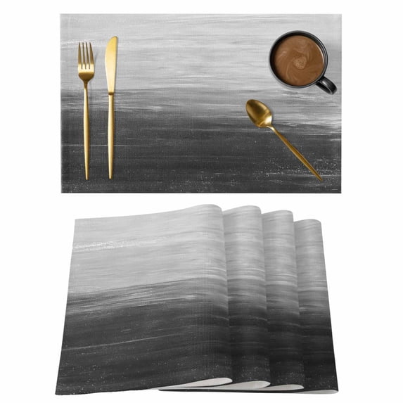 Grey Ombre Placemats Set of 12, Modern Abstract Art Ocean Oil Painting Placemats for Dining Table, Place Mats for Kitchen Tabletop, Waterproof Wipeable Dining Table Mats Set