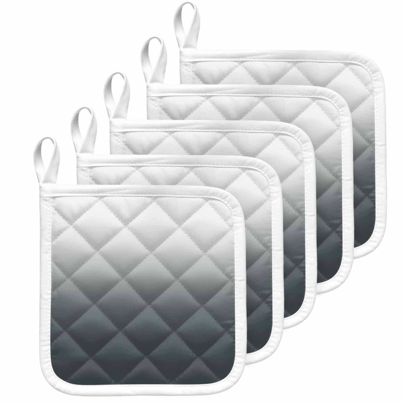Grey Ombre Pot Holders for Kitchen Heatproof Potholder, 5 Pack Gray White Gradient Modern Abstract Art Hot Pads Multipurpose Oven Pads Cloth Potholders Trivet for Cooking Baking