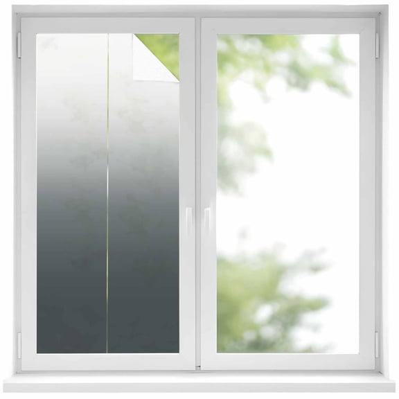 Grey Ombre Privacy Window Film, Decorative Frosted Glass Window Film, Gray White Gradient Modern Abstract Art Reusable Peel and Stick Static Cling for Home Bathroom Office Glass Door 17.7"x39.3"