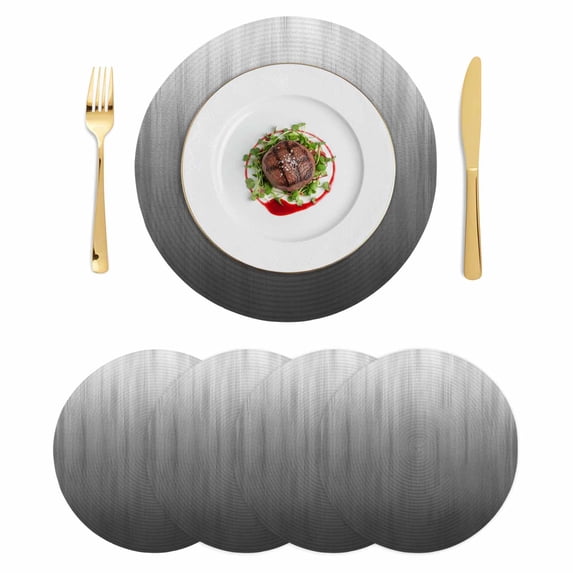 Grey Ombre Round 13 Inch Placemats Set of 4, Contemporary Gradient Abstract Art HeatResistant Non Slip Place Mats for Dining Table, Wipeable Braided Kitchen Table Mats for Housewarming