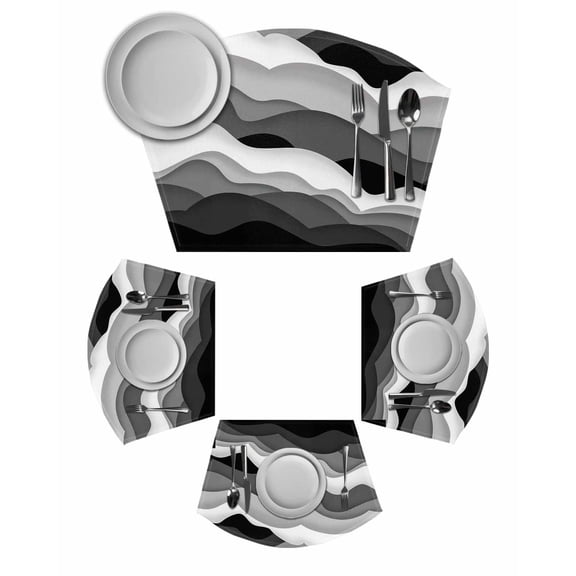 Grey Ombre Round Table Placemats Set of 2 Wedge Placemats, Modern Geometric Moire Abstract Art Place Mats for Dining Table Set Washable Mats Kitchen Decor for Indoor Outdoor Wipe Clean