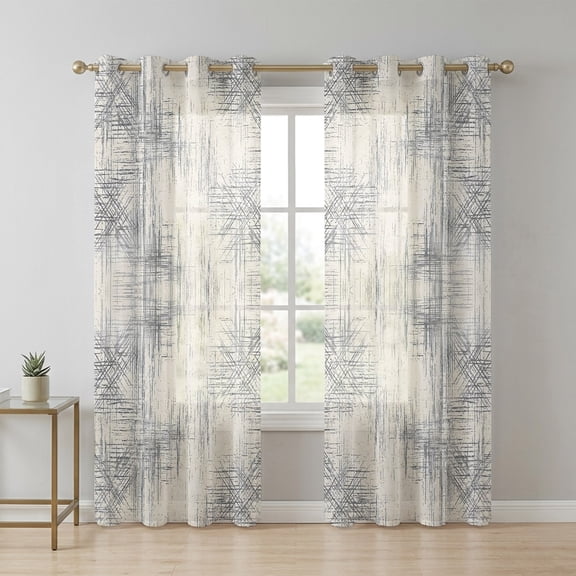 Grey Ombre Sheer Curtains 63 Inch Long 2 Panels, Gradient Abstract Art Vintage Minimalist Shadows Palm Leaf Light Filtering Semi Sheer Drapes Grommet Voile Window Curtain for Living Bedroom W52 x L63