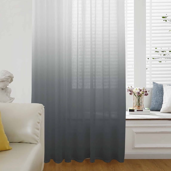 Grey Ombre Sheer Curtains 72 Inch Length, Light Filtering Voile Curtain Panel, Gray White Gradient Modern Abstract Art Rod Pocket Drapes Window Treatments for Living Room Bedroom 52"x72"