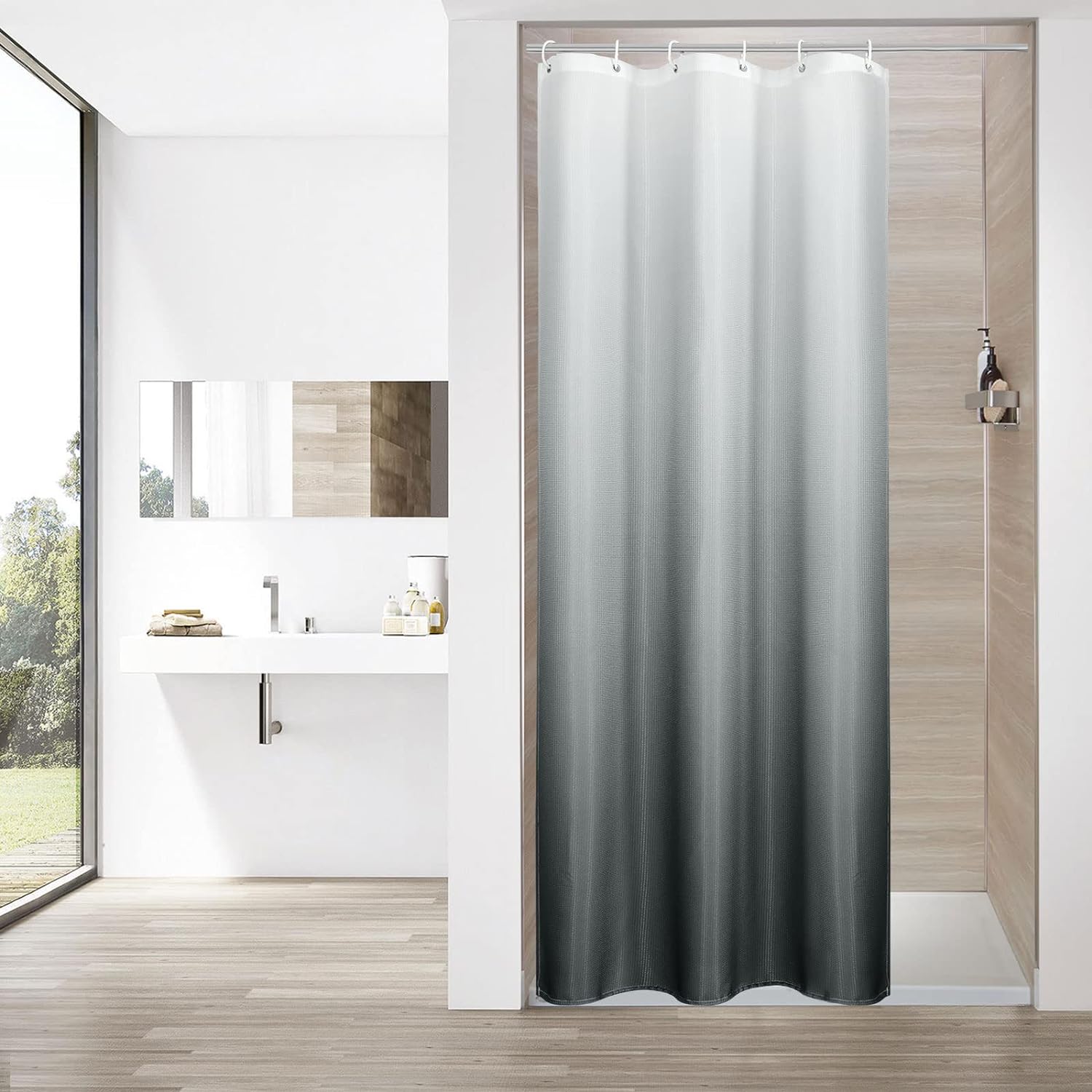 Grey Ombre Small Stall Shower Curtain 36 x 72, Waffle Half Size Shower ...
