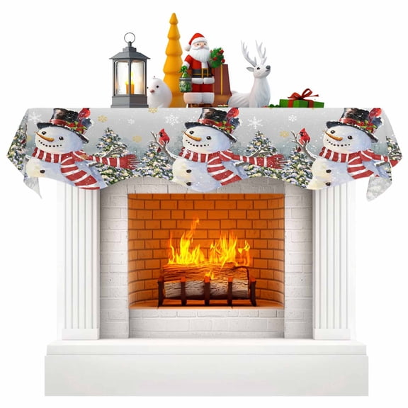 Grey Ombre Snowman Fireplace Mantel Scarf Table Runner, Christmas Tree Snowflake Winter Winter Garland Mantel Top Tablerunners Dresser Scarves Cover Decorations for Windows Party Living Room 70"x17"