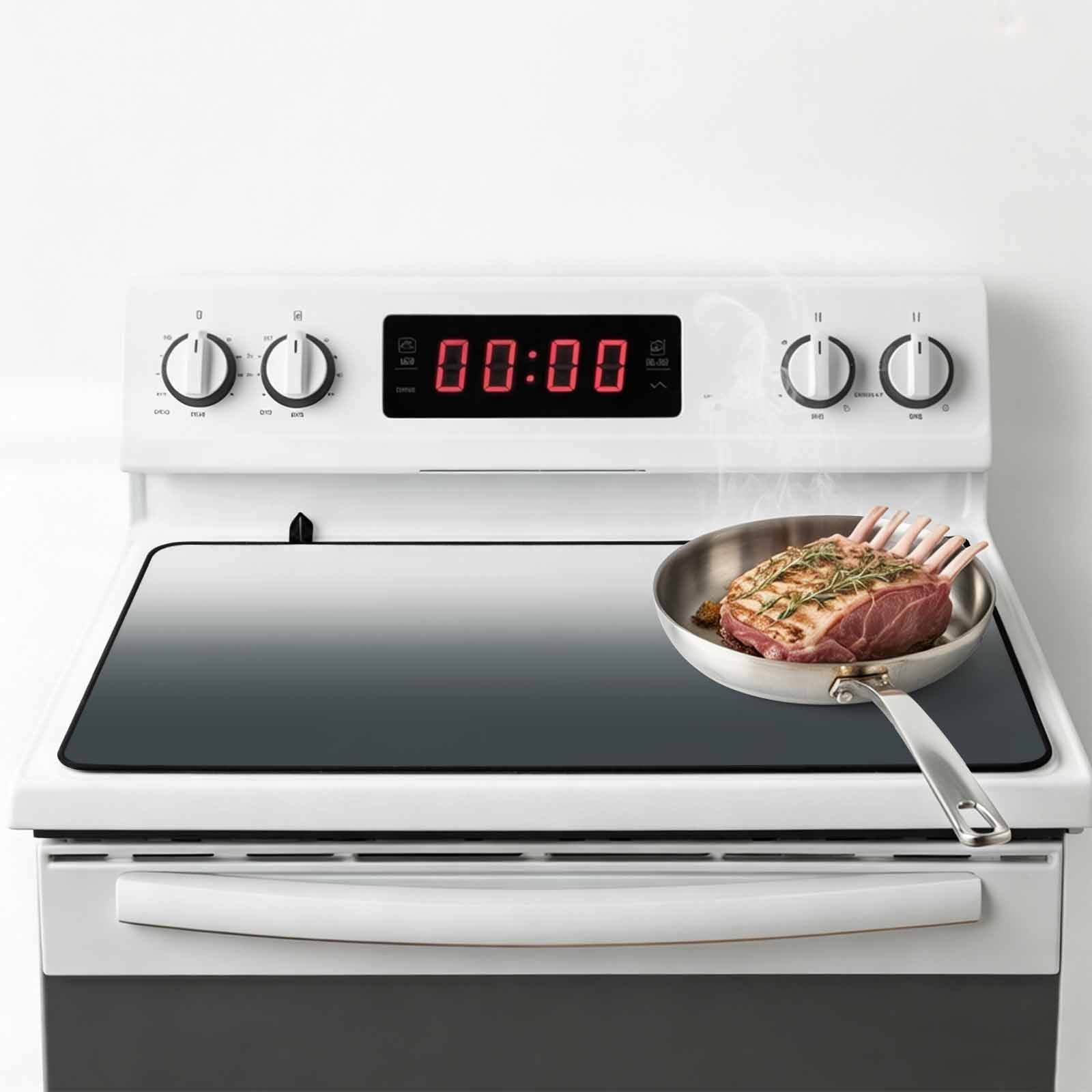 Grey Ombre Stove Top Cover for Electric Stove, Heat-proof & Non Slip Glass Top Stove Cover Protector, Gray White Gradient Modern Abstract Art Kitchen Flat Cooktop Rubber Mat 28.5x20.5 Inches