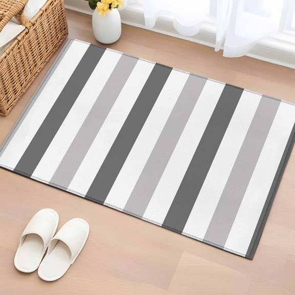 Grey Ombre Stripe 2x3 Door Mat Rug, Modern Farmhouse Vertical Striped Non-Skid Rubber Backing Large Rectangle Rugs - Living Room Bedroom Home Office, Indoor Floor Mat Carpets Washable Rug