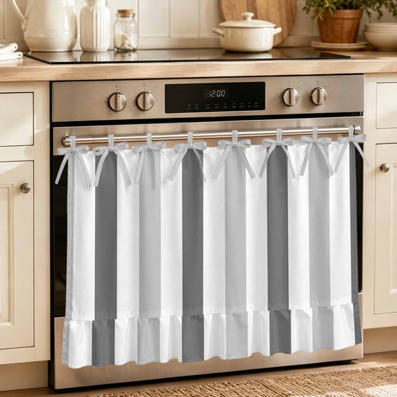 Grey Ombre Stripe Kitchen Oven Curtain, Modern Farmhouse Vertical Striped Oven Skirt Curtain for Kitchen Decor, Tie Top Curtains for Ovens Door Stove Dishwasher Cabinet Windows, 27" x 20"