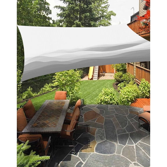 Grey Ombre Sun Sail Shades Rectangle Canopy,Sunlight Block Heavy Duty Curved Backyard Shade Cover, Summer Minimalist Ocean Waves Waterproof Sun Shades for Patios Garden Pergola Outdoor 8'x10'