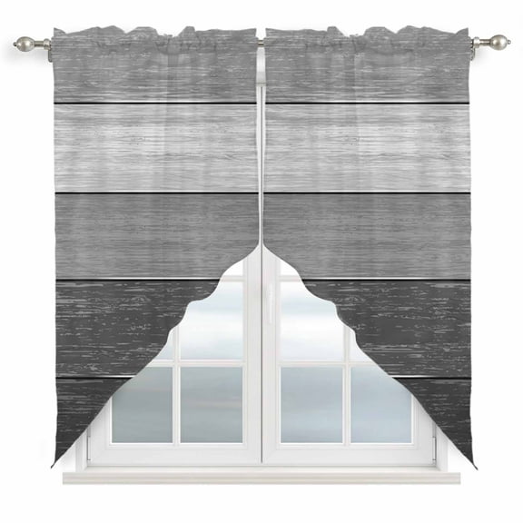 Grey Ombre Swag Curtains for Living Room/Bedroom, Farmhouse Vintage Wooden Grain Texture Swag Kitchen Curtain Valances for Windows, Tier Topper Scalloped Curtain 2 Panels, 56"W x 36"L