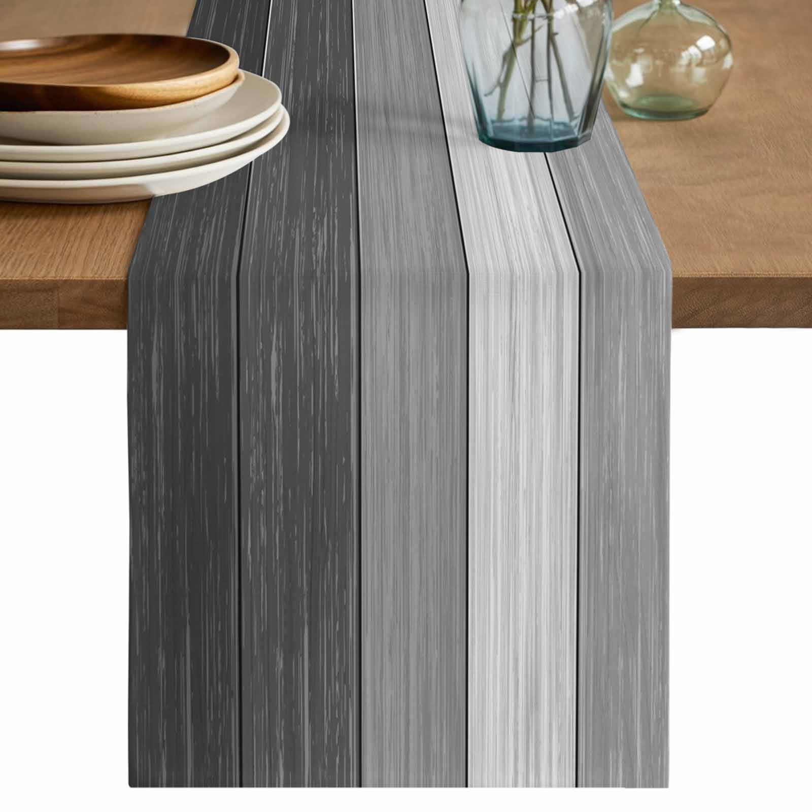 Grey Ombre Table Runner 72 Inches, Farmhouse Vintage Wooden Grain Texture Bed Runner Dresser Scarves Tabletop for Indoor Outdoor Parties/Ceremony/Banquet, 18" x 72"