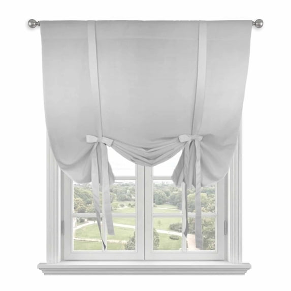 Grey Ombre Tie Up Curtains for Kitchen Windows,Adjustable Rod Pocket Valance 45 Inch Short, Farmhouse Grey Gradient Color Aesthetic Window Treatment Balloon Roman Blind Shade, 42" x 45"